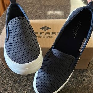 Sperry Blue and White Loafers with Breathable Slip-On Design